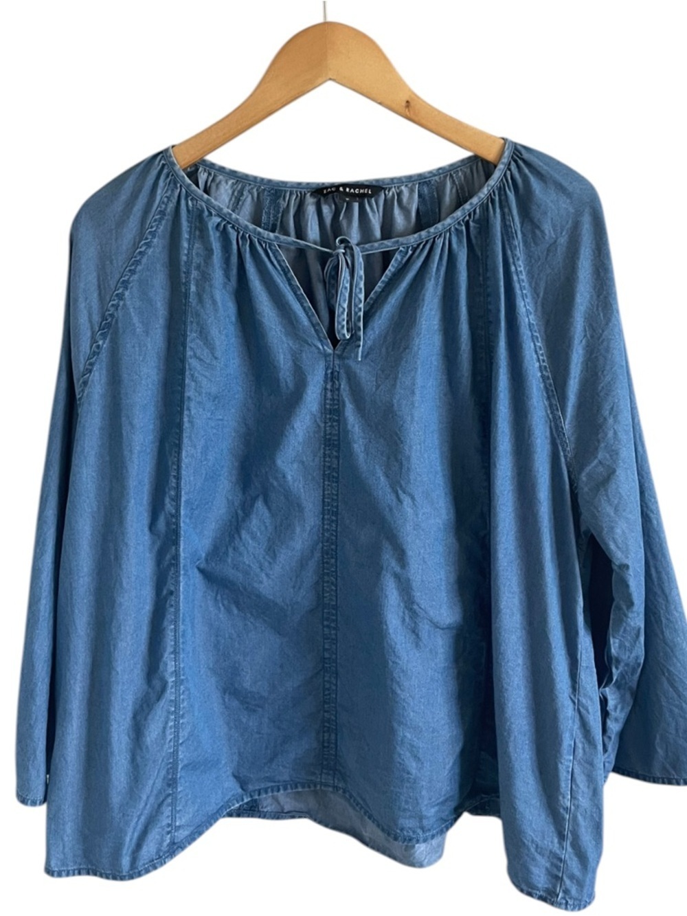 Zac & Rachel Peasant Top Lyocell 3/4 Sleeve Blue Soft Breathable Flowy Casual XL